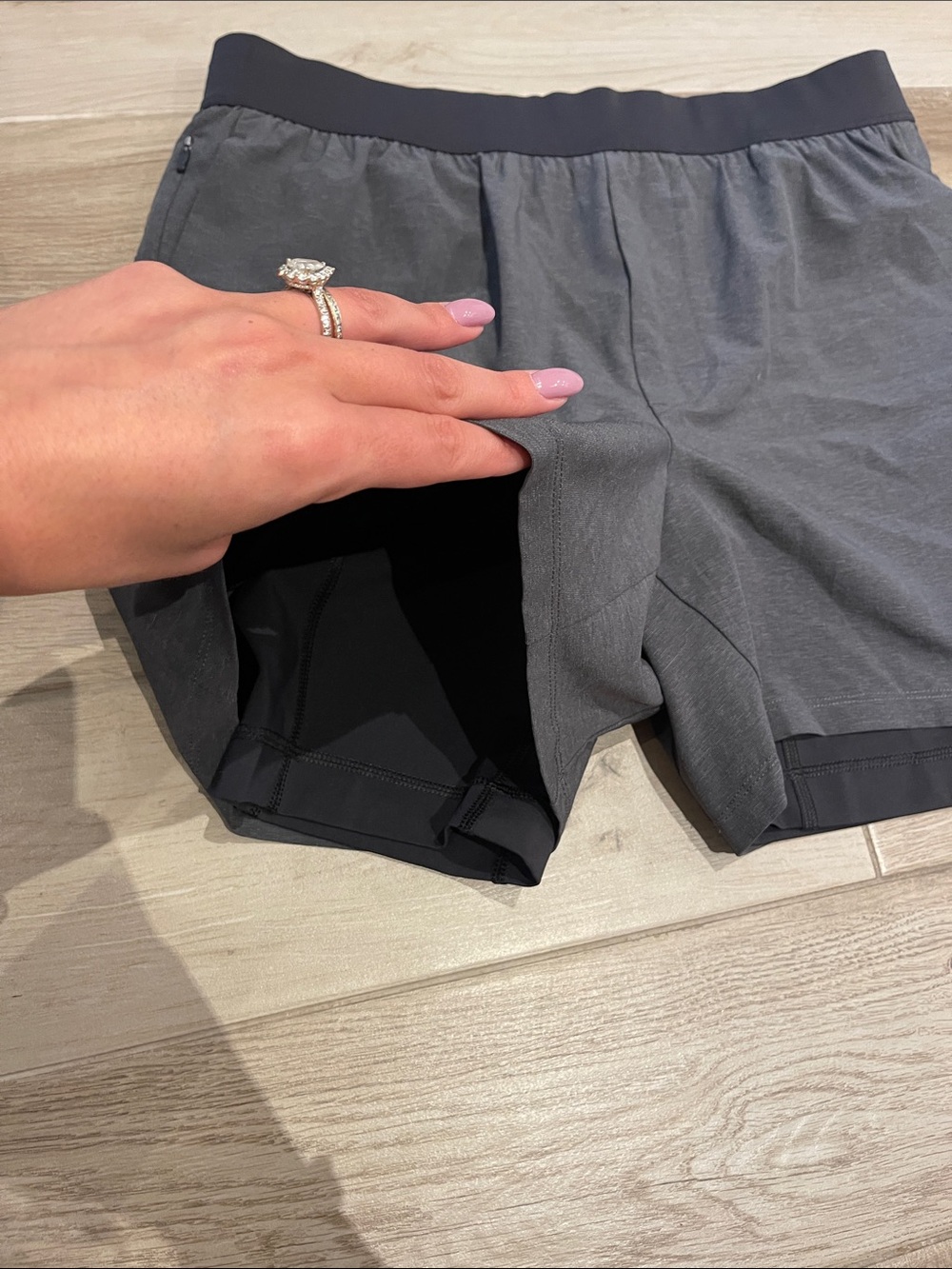 Men's Athletic Double-Layer Gray Shorts - Picture 3 of 8